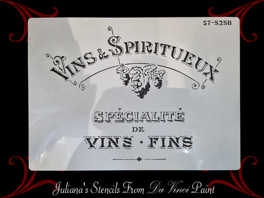 VINS & SPIRITUEUX furniture paint stencil (A4 Size)