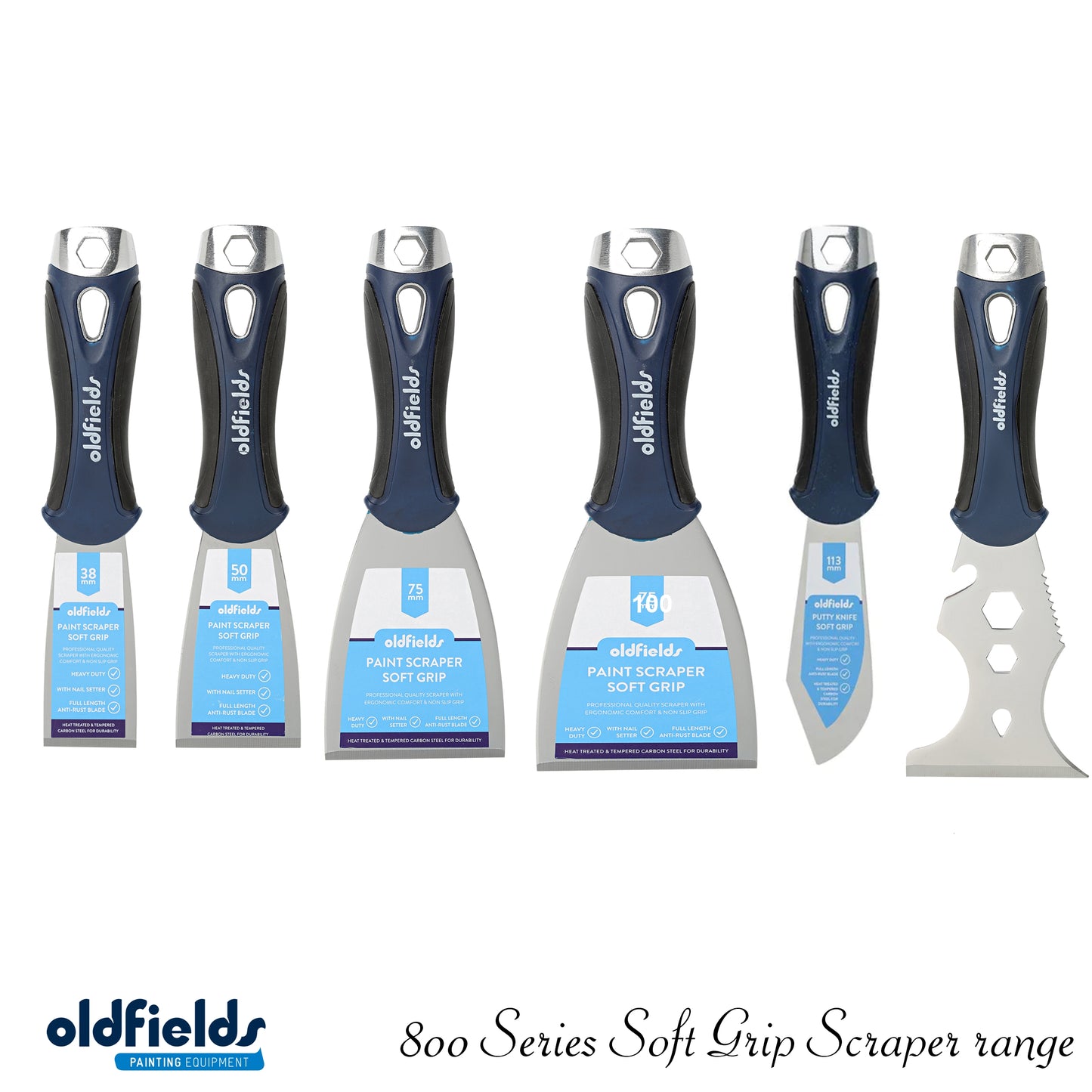 Oldfields 800 series Soft Grip scrapers, Blades and putty knives