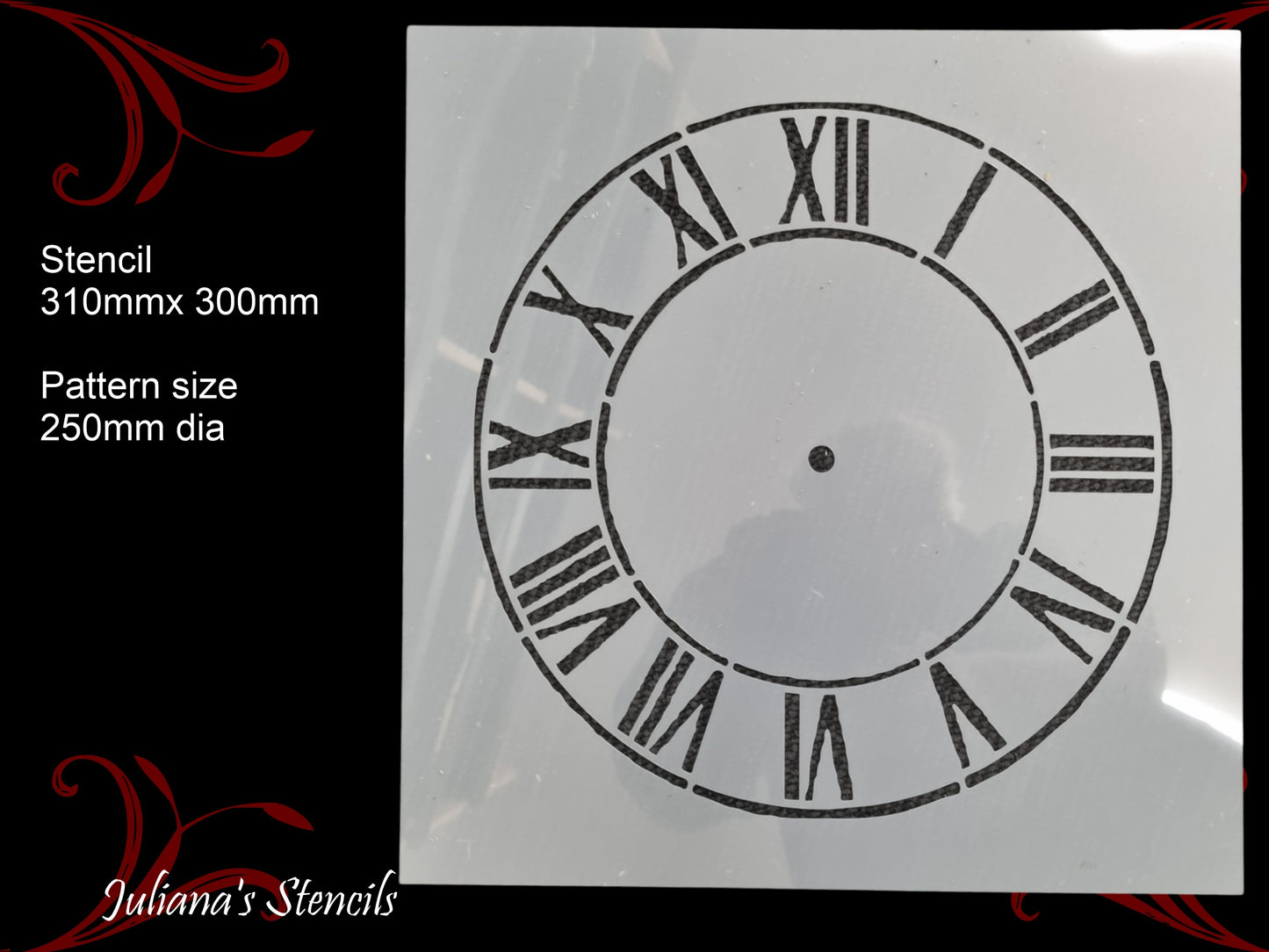 Clock face roman numerals furniture premium paint stencil 250mm diameter - Da Vinci Chalk Paint  Shoppe