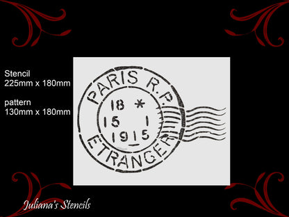 Vintage Paris postage stamp furniture paint  stencil 25.4cm x 17cm - Da Vinci Chalk Paint  Shoppe