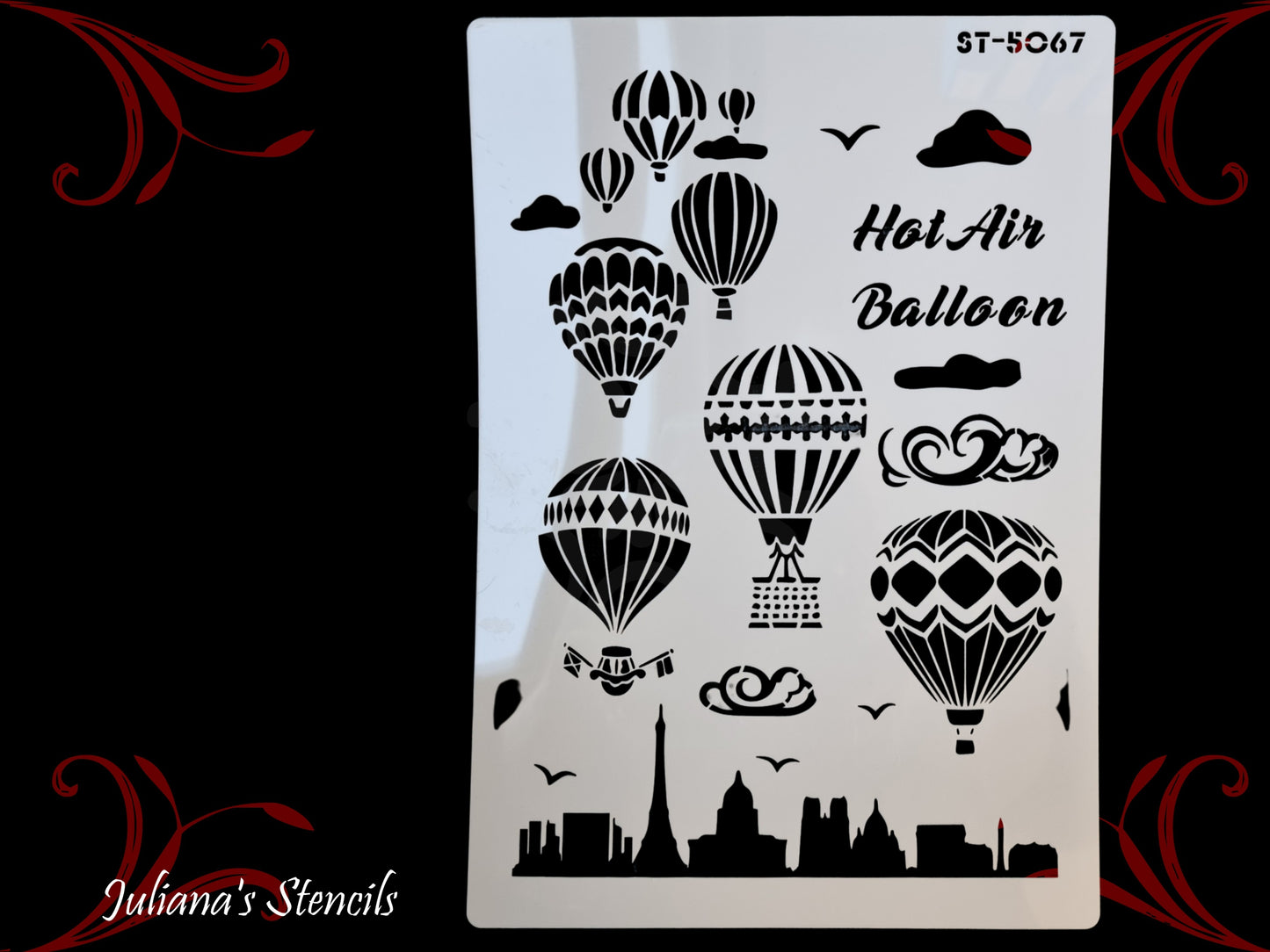 Hot Air Balloons furniture paint stencil (A4 Size)