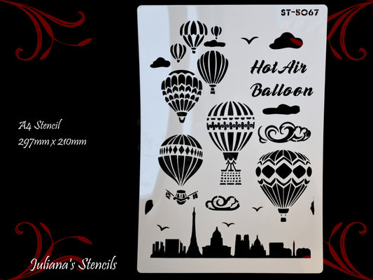 Hot Air Balloons furniture paint stencil (A4 Size)