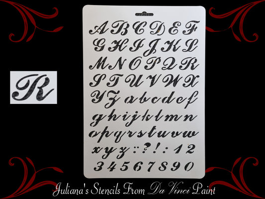 Alphabet Letters & Numbers  SCRIPT FONT furniture paint stencil (A4 Size)