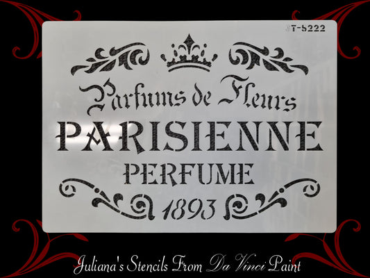 PARISIENNE PERFUME French furniture paint stencil (A4 Size)