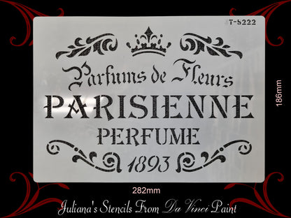 PARISIENNE PERFUME French furniture paint stencil (A4 Size)