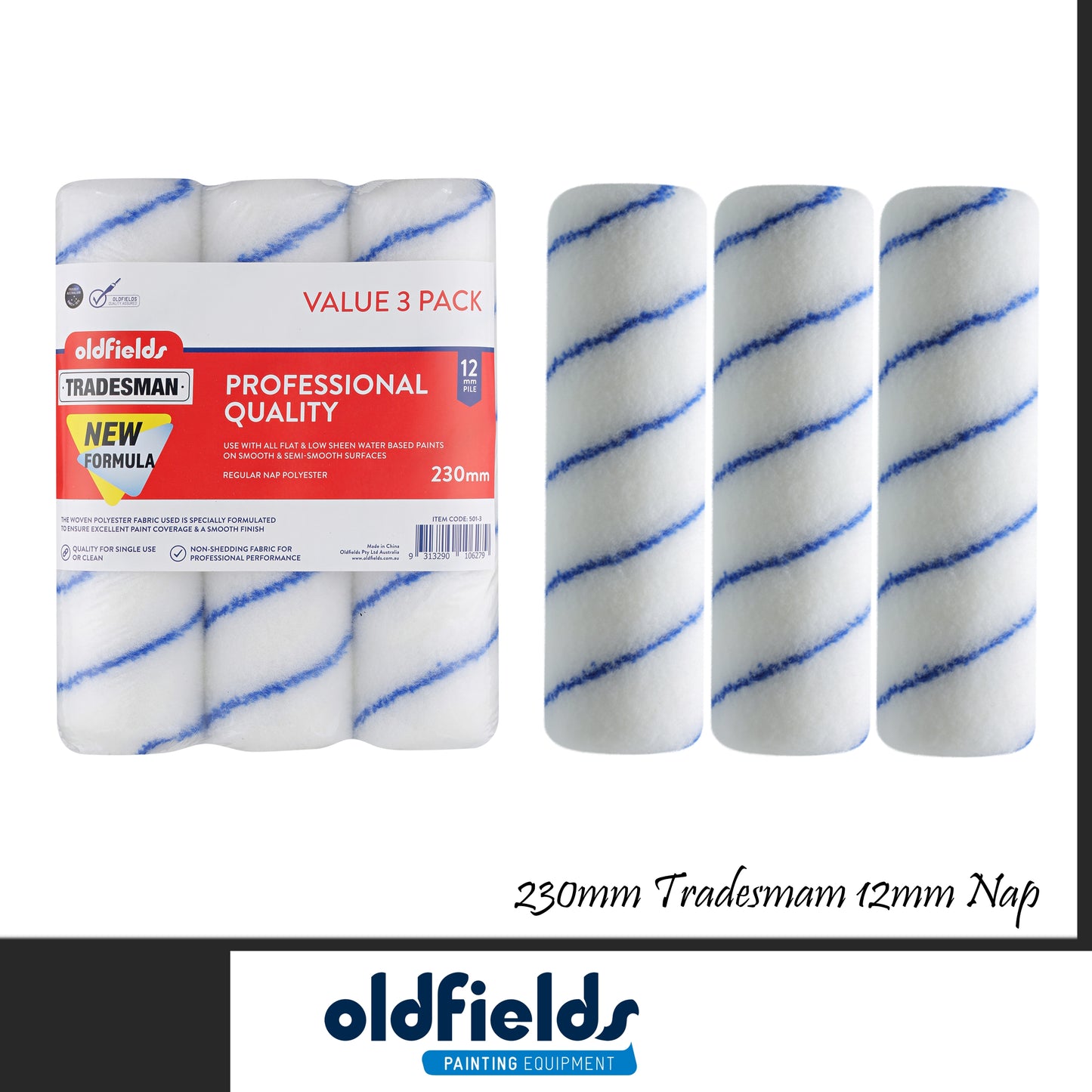 Tradesman 6 Pack Roller sleeves 12mm nap (230mm and 270mm) by Oldfields - Da Vinci Chalk Paint & Rustic home decor