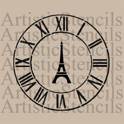 Clock face & eiffel tower roman numerals furniture premium paint stencil 250mm diameter - Da Vinci Chalk Paint & Rustic home decor
