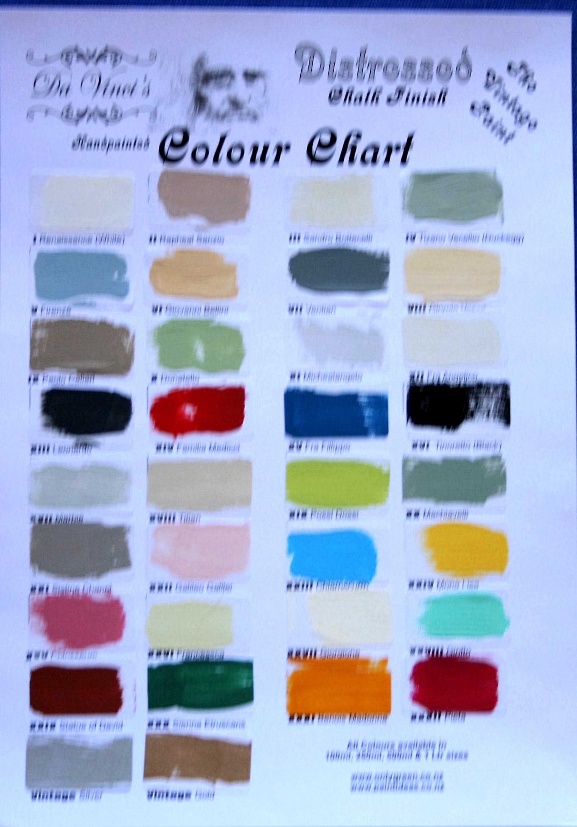 Da Vinci Chalk Finish Colour Chart - Da Vinci Chalk Paint & Rustic home decor