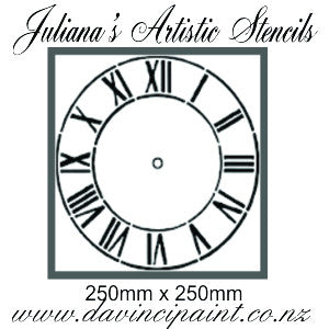 Clock face roman numerals furniture premium paint stencil 250mm diameter - Da Vinci Chalk Paint & Rustic home decor